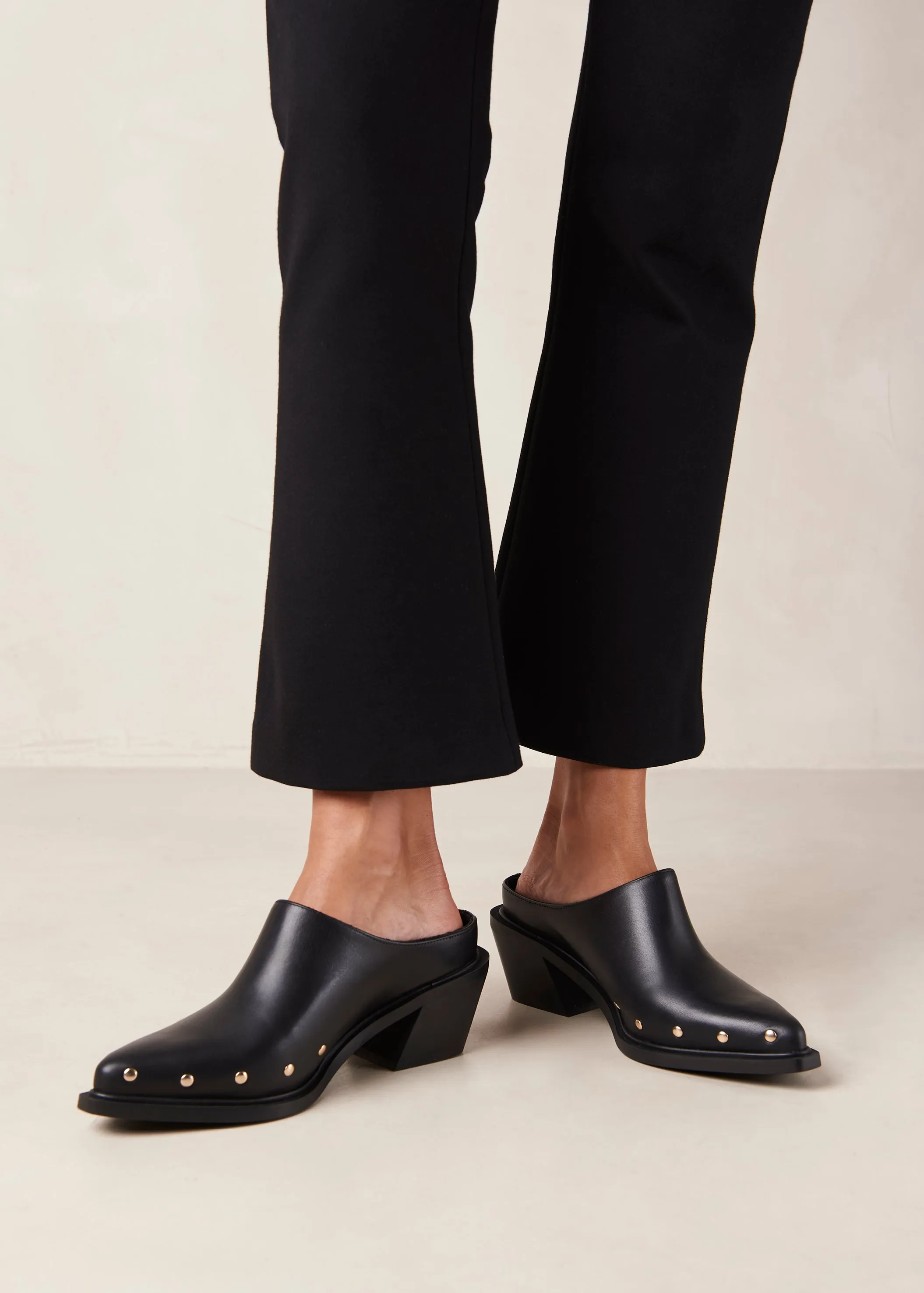 Lorenzo Black Leather Mules