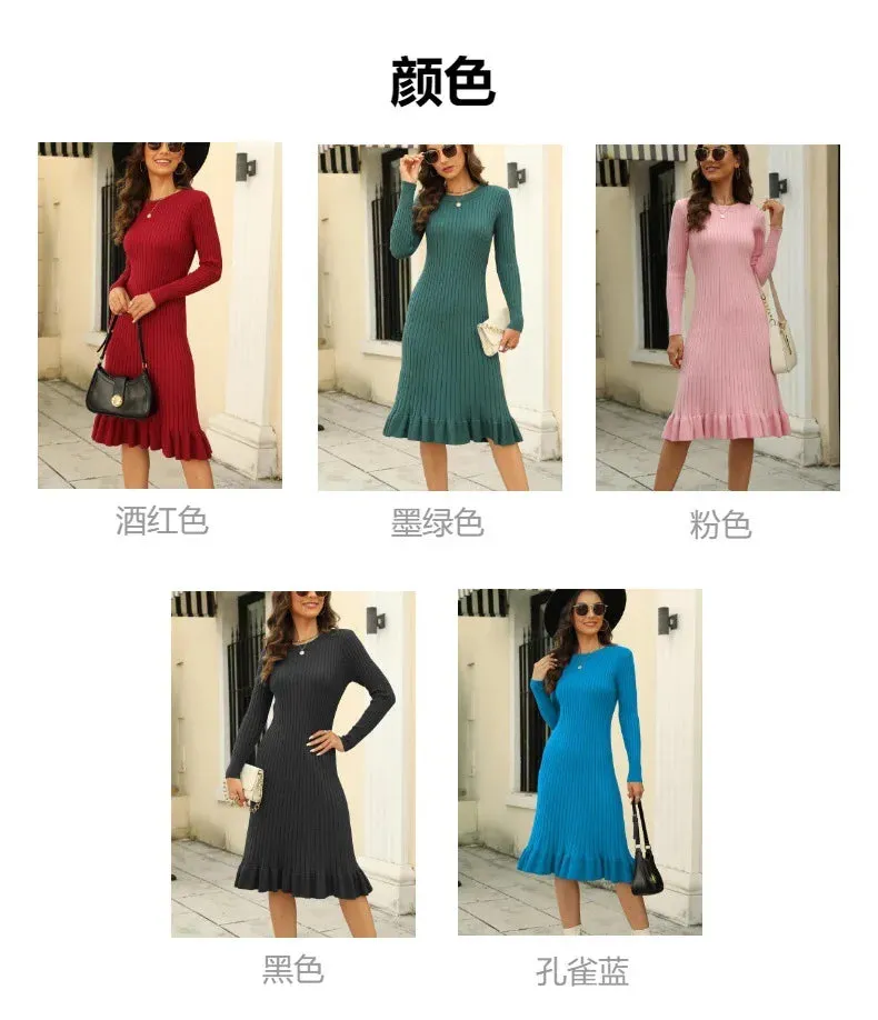 Mingmingxi Autumn and Winter Sweater Dress 2024 Warm Elegant Long Sleeve Sweater Dress Causal Office Lady Women's Clothing