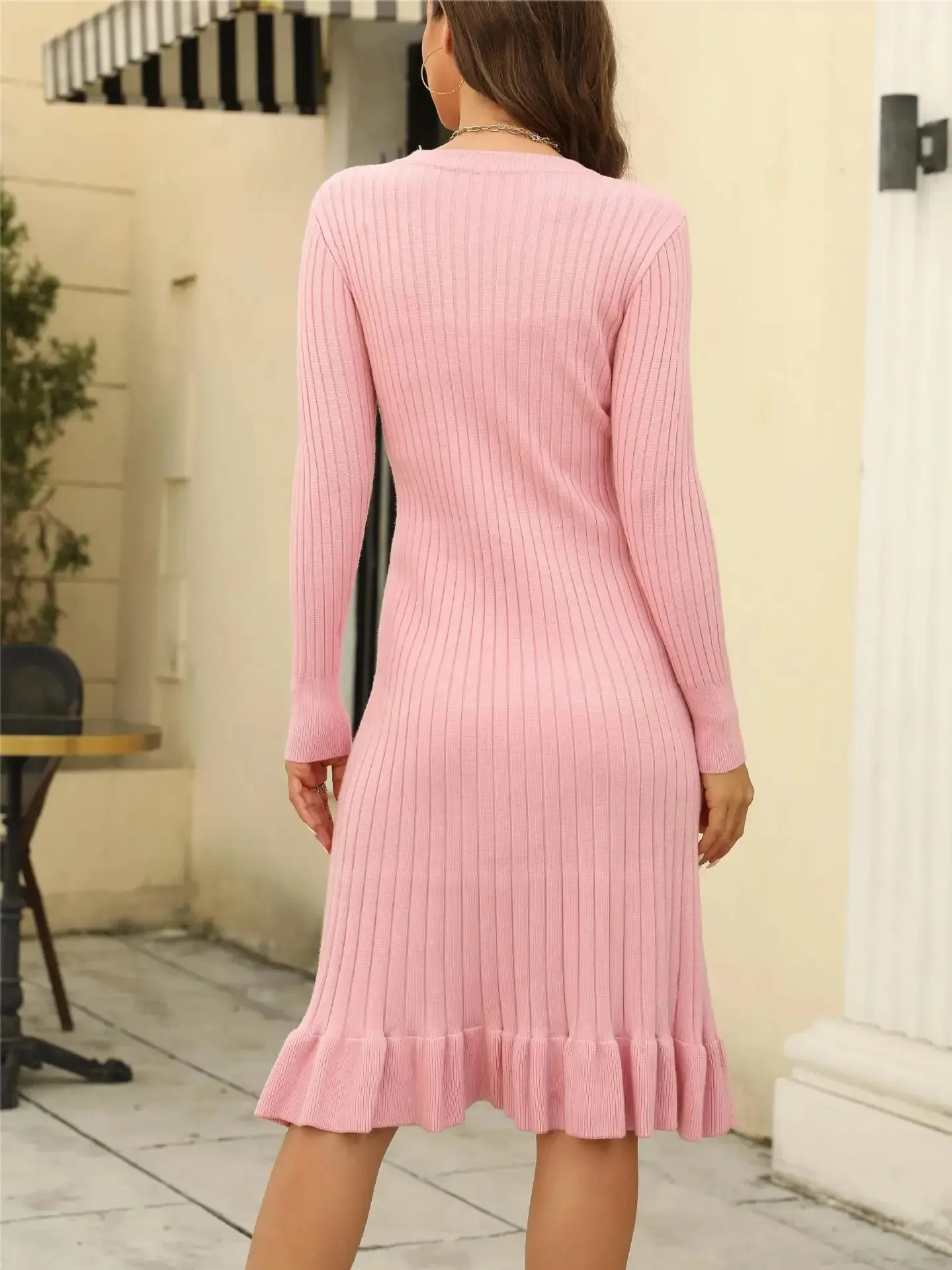 Mingmingxi Autumn and Winter Sweater Dress 2024 Warm Elegant Long Sleeve Sweater Dress Causal Office Lady Women's Clothing