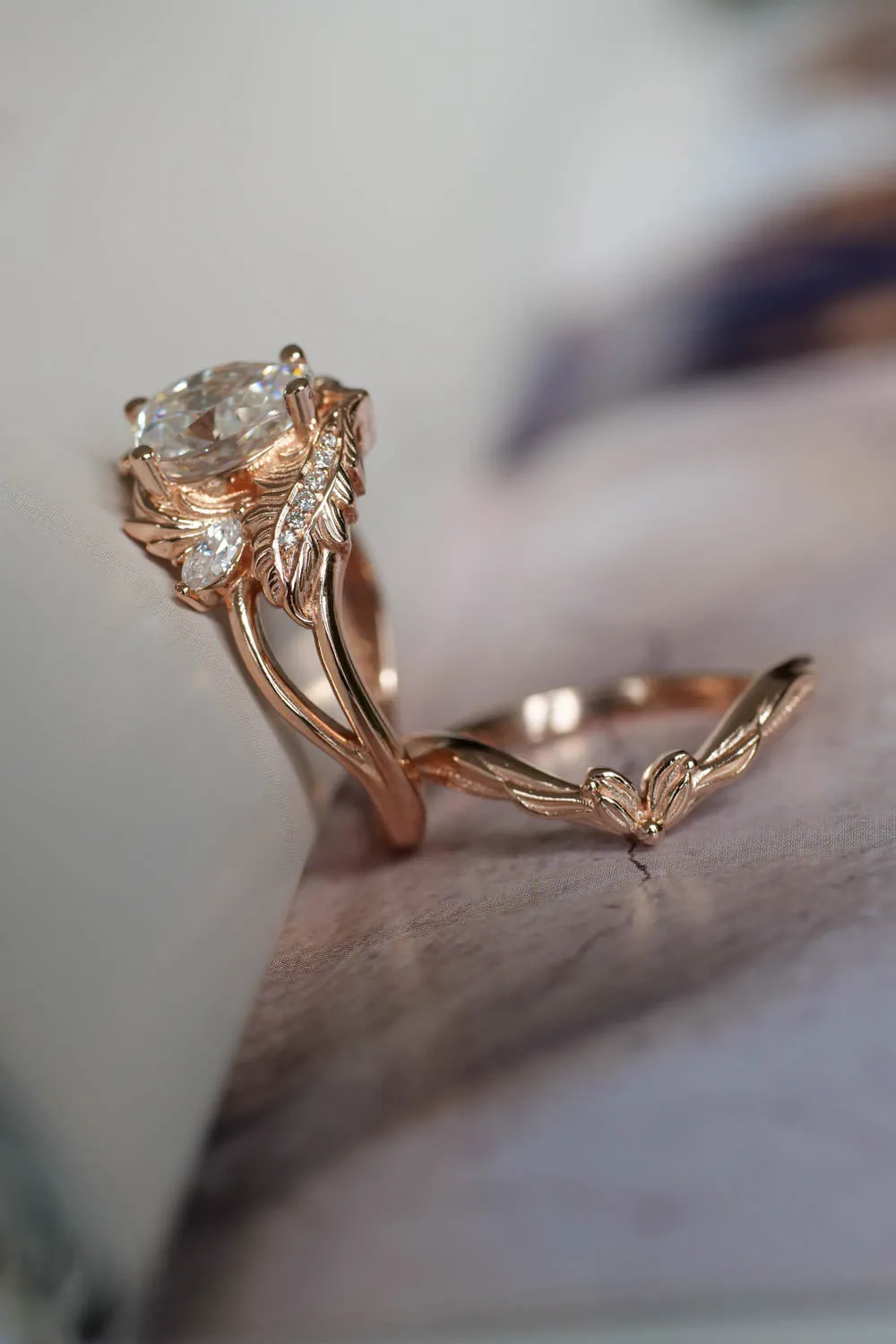 Moissanite rose gold engagement ring, pear cut / Adonis