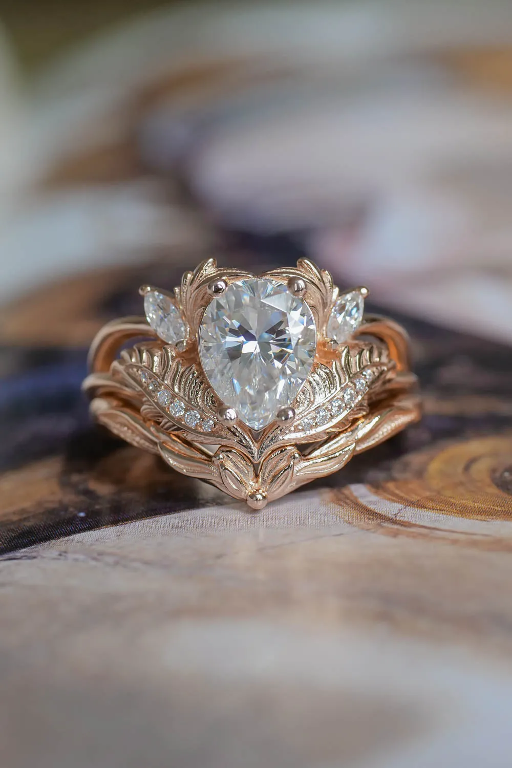 Moissanite rose gold engagement ring, pear cut / Adonis