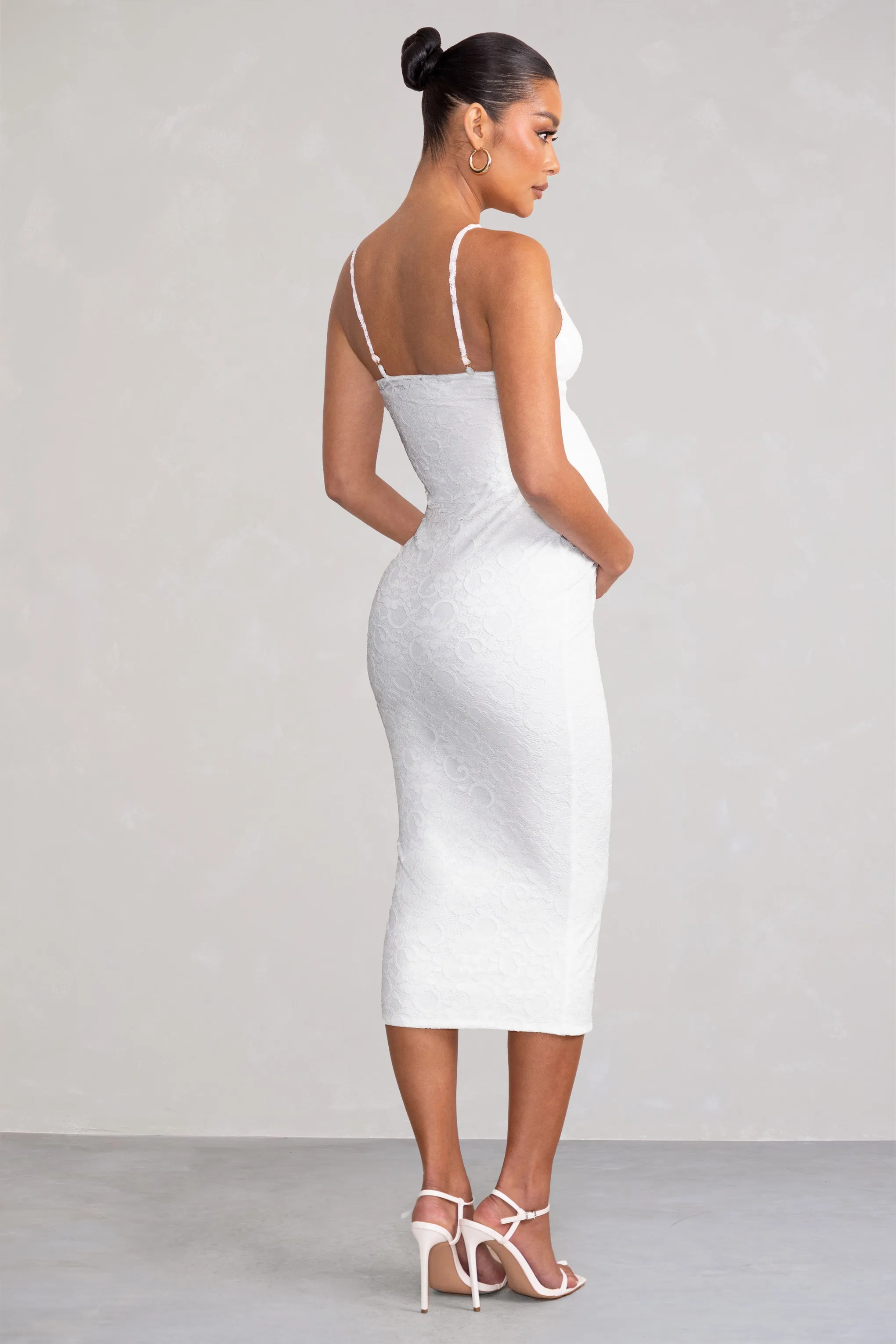 Nelly | White Maternity Cami Midi Dress with Twist Plunge