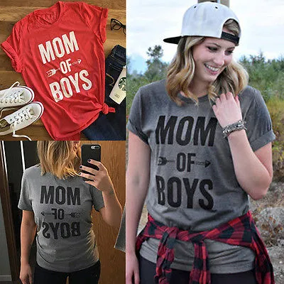 New fashion women casual shirt letter MOM OF BOYS t-shirt red grey short sleeve tee shirt lady shirt