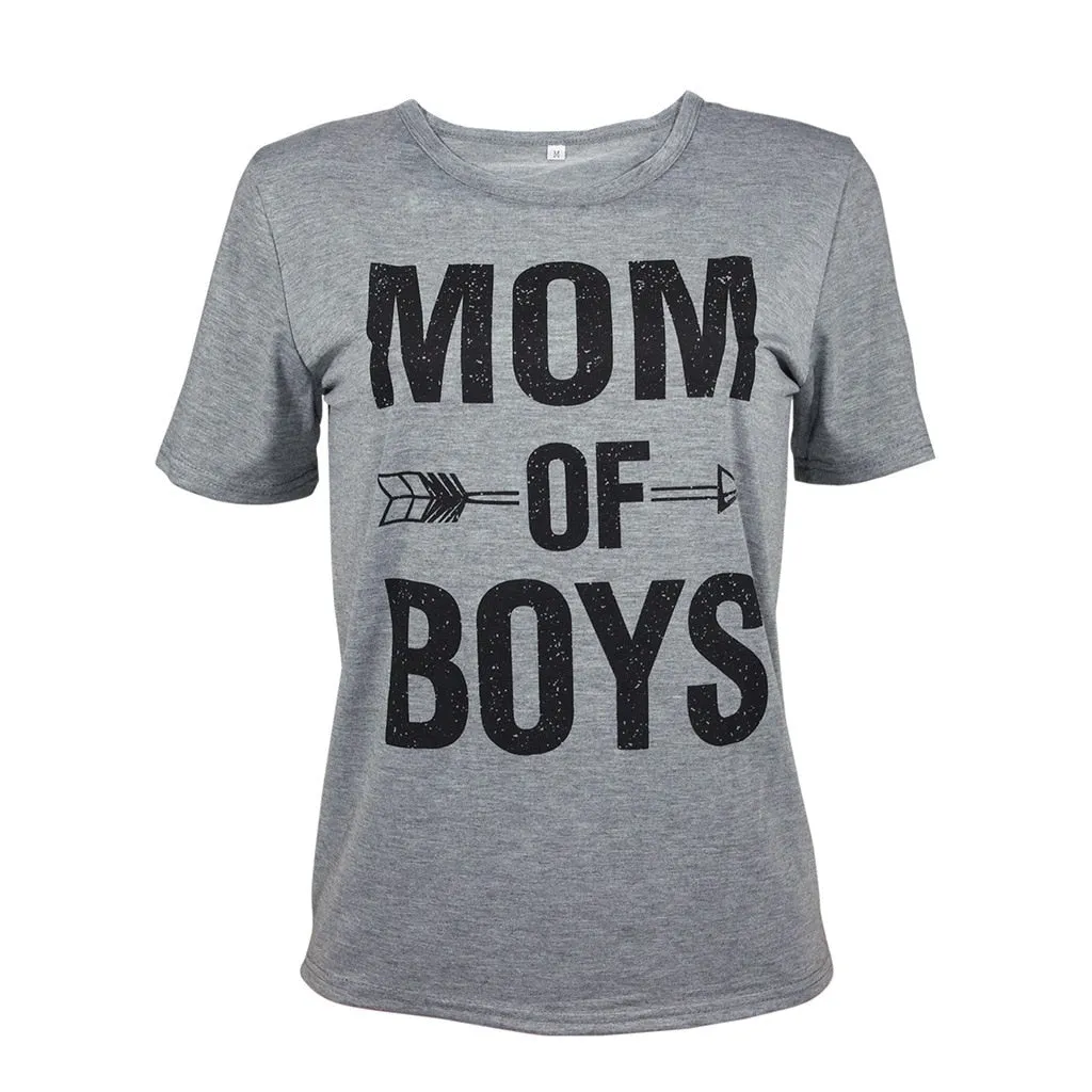 New fashion women casual shirt letter MOM OF BOYS t-shirt red grey short sleeve tee shirt lady shirt