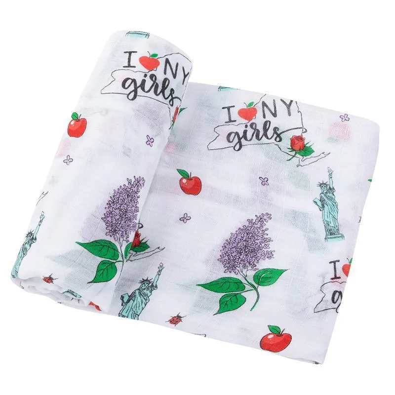 New York Baby Girl Muslin Swaddle Receiving Blanket