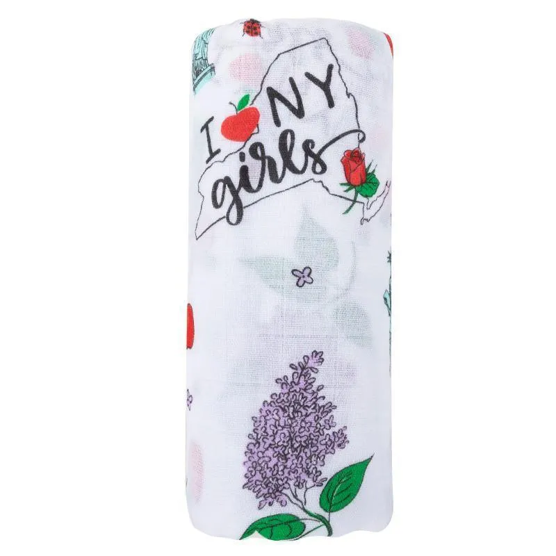 New York Baby Girl Muslin Swaddle Receiving Blanket