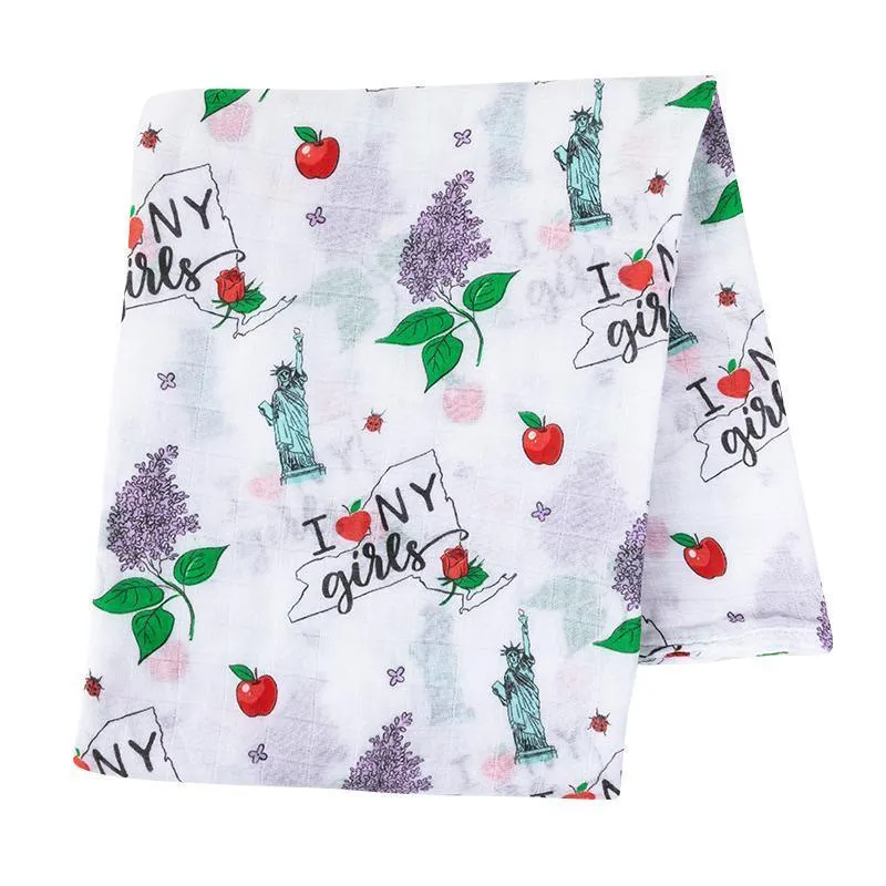 New York Baby Girl Muslin Swaddle Receiving Blanket