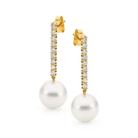 Pave Row Diamond and Pearl Earrings