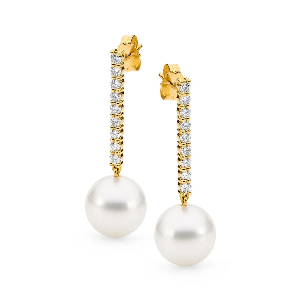 Pave Row Diamond and Pearl Earrings