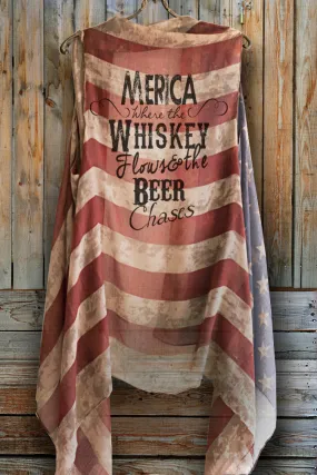 "Merica Where the Whiskey Flows and the Beer Chases" Vintage American Flag Vest