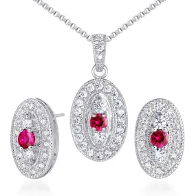 Ruby Pendant Earrings Set in Sterling Silver