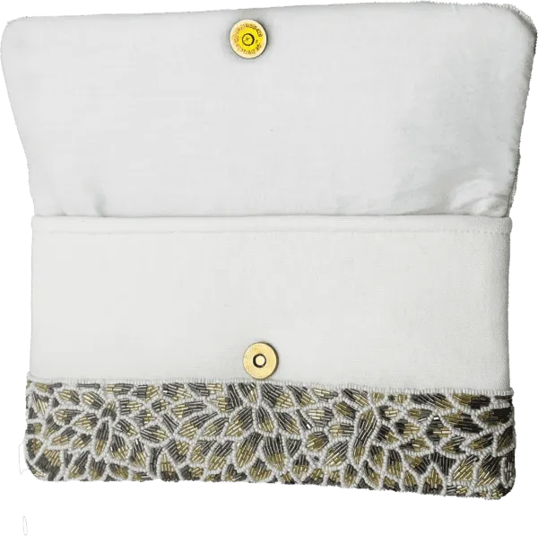 Silver & Gold Flowers Beaded Clutch