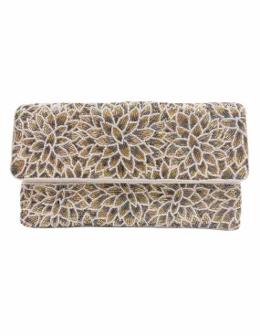 Silver & Gold Flowers Beaded Clutch