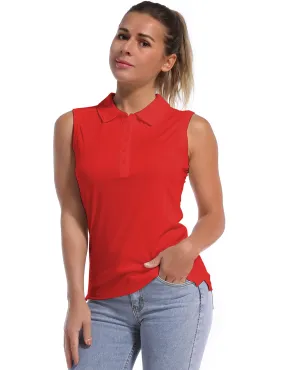 Sleeveless Slim Fit Polo Shirt red_yogastudio