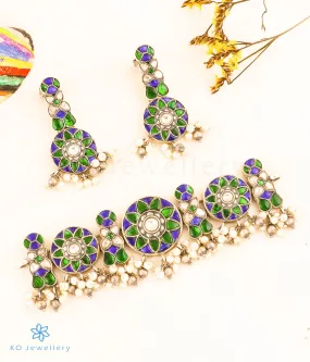 The Utkarsh Silver Choker Necklace & Earrings (Green)