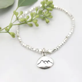 Three Sisters Mountain Fine Silver Stretch Bracelet