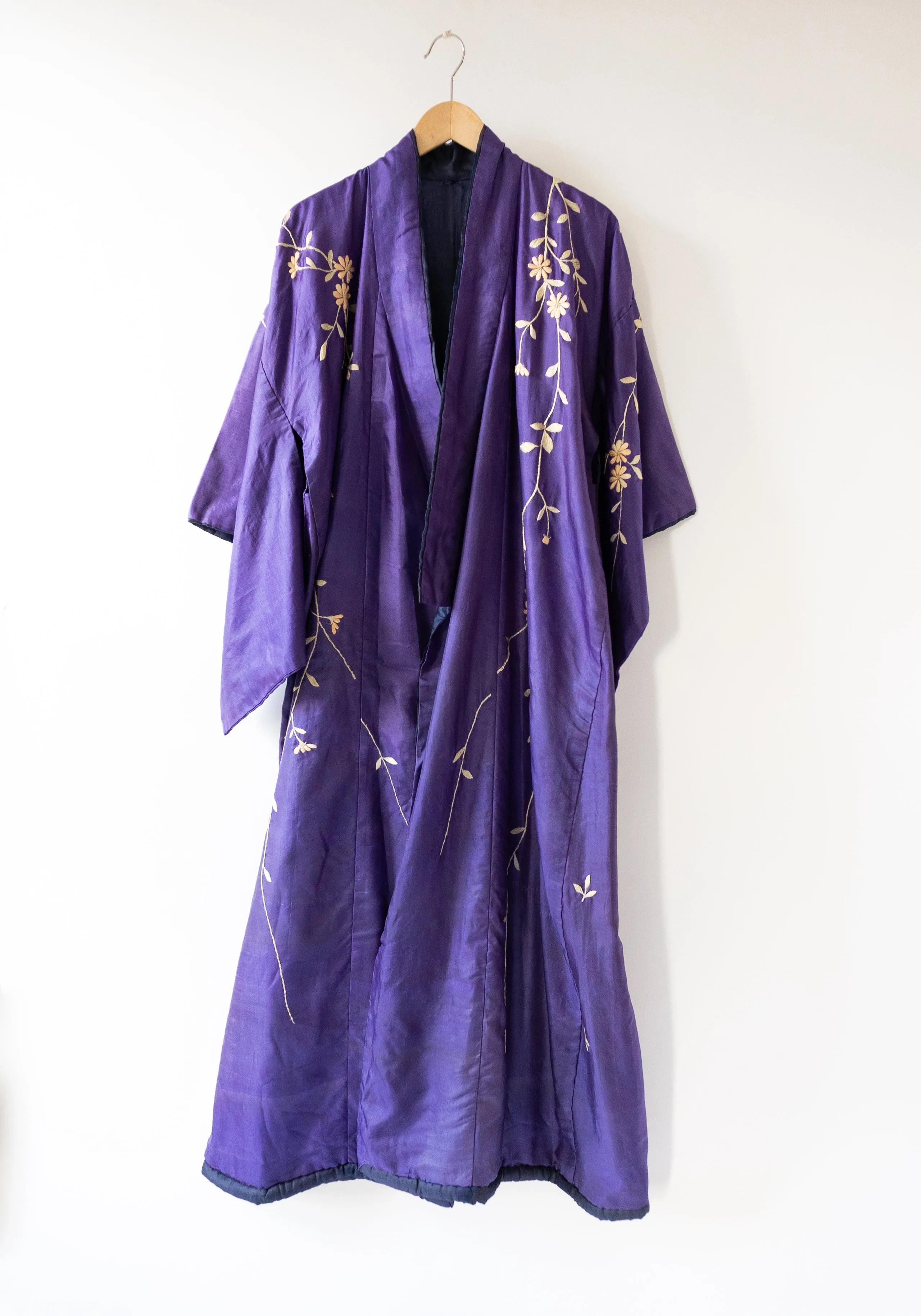 Vintage Long Floral Kimono in Deep Purple