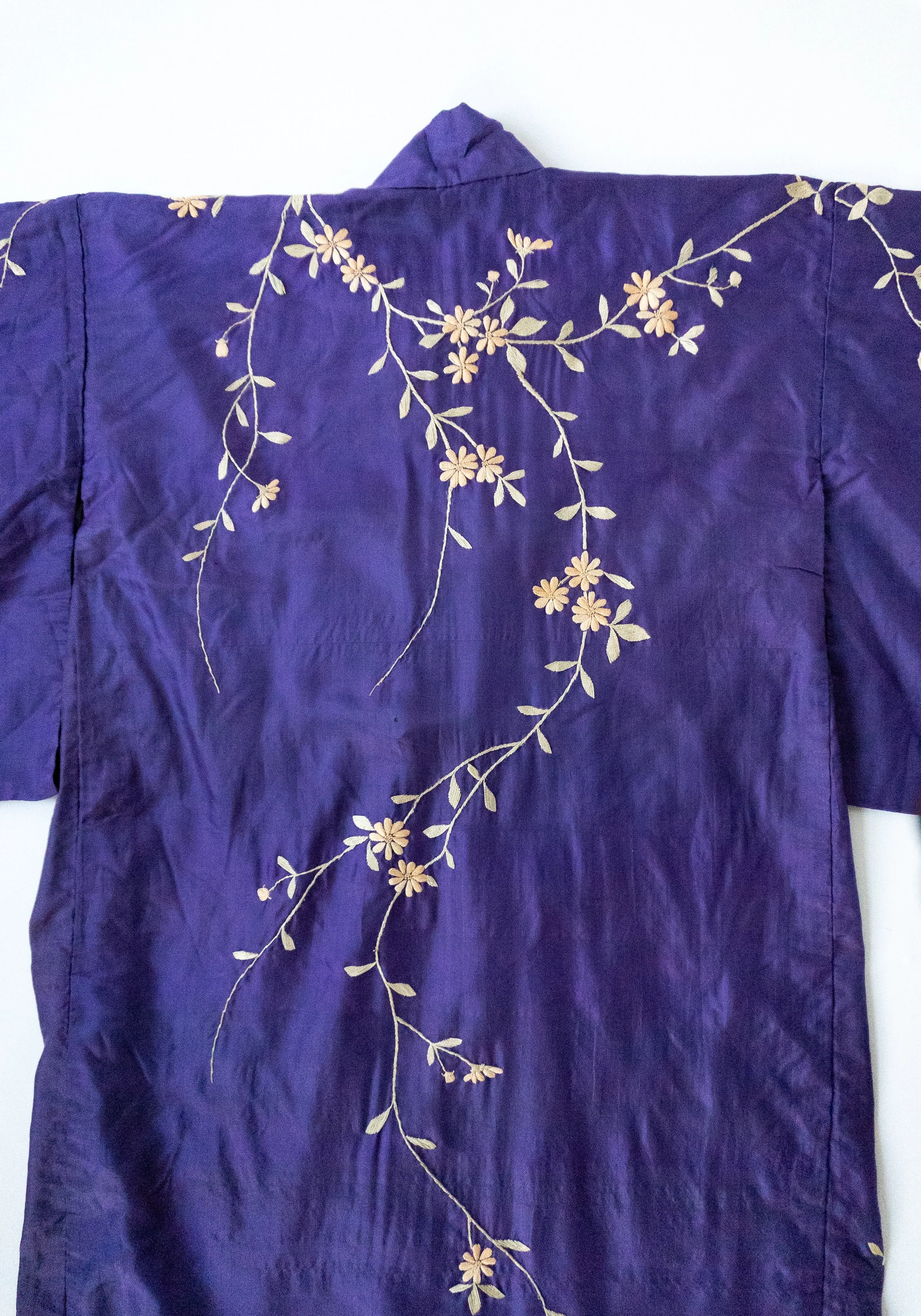 Vintage Long Floral Kimono in Deep Purple