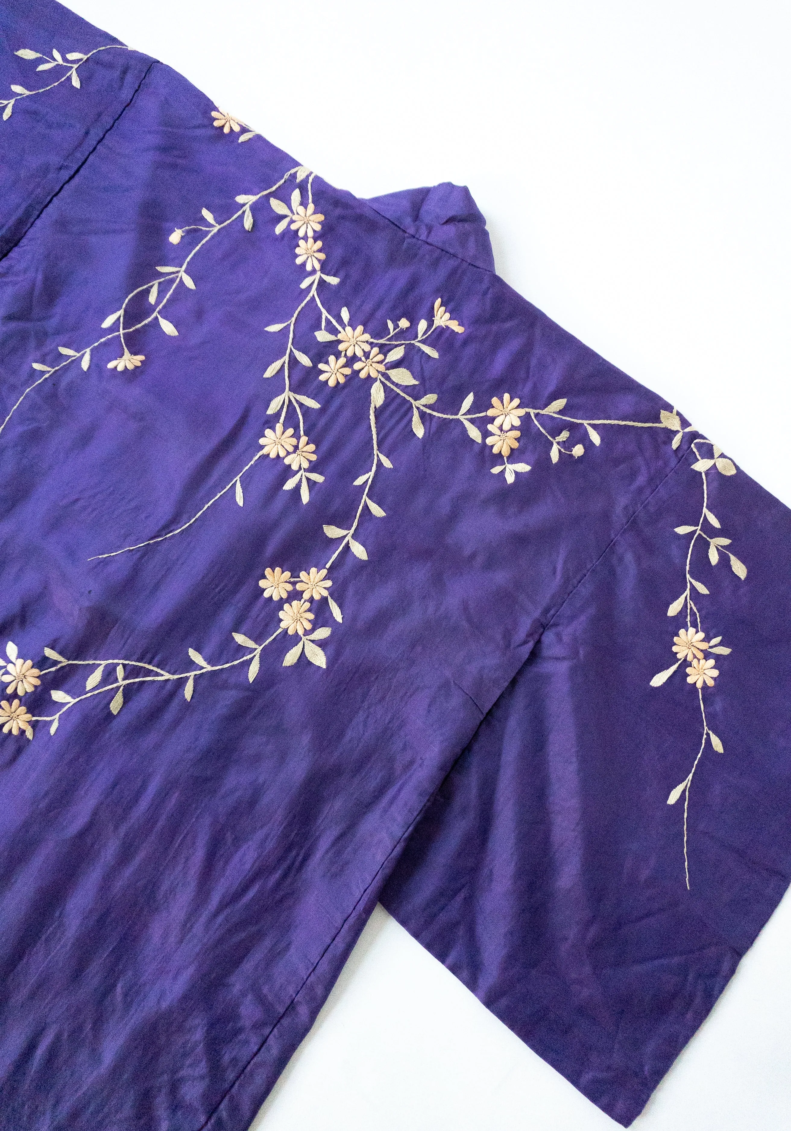 Vintage Long Floral Kimono in Deep Purple