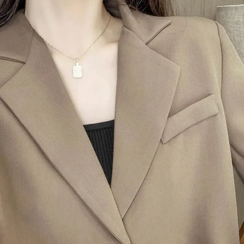 Women's Cropped Blazer – Solid Color Single-Button Long Sleeve Office Suit Jacket